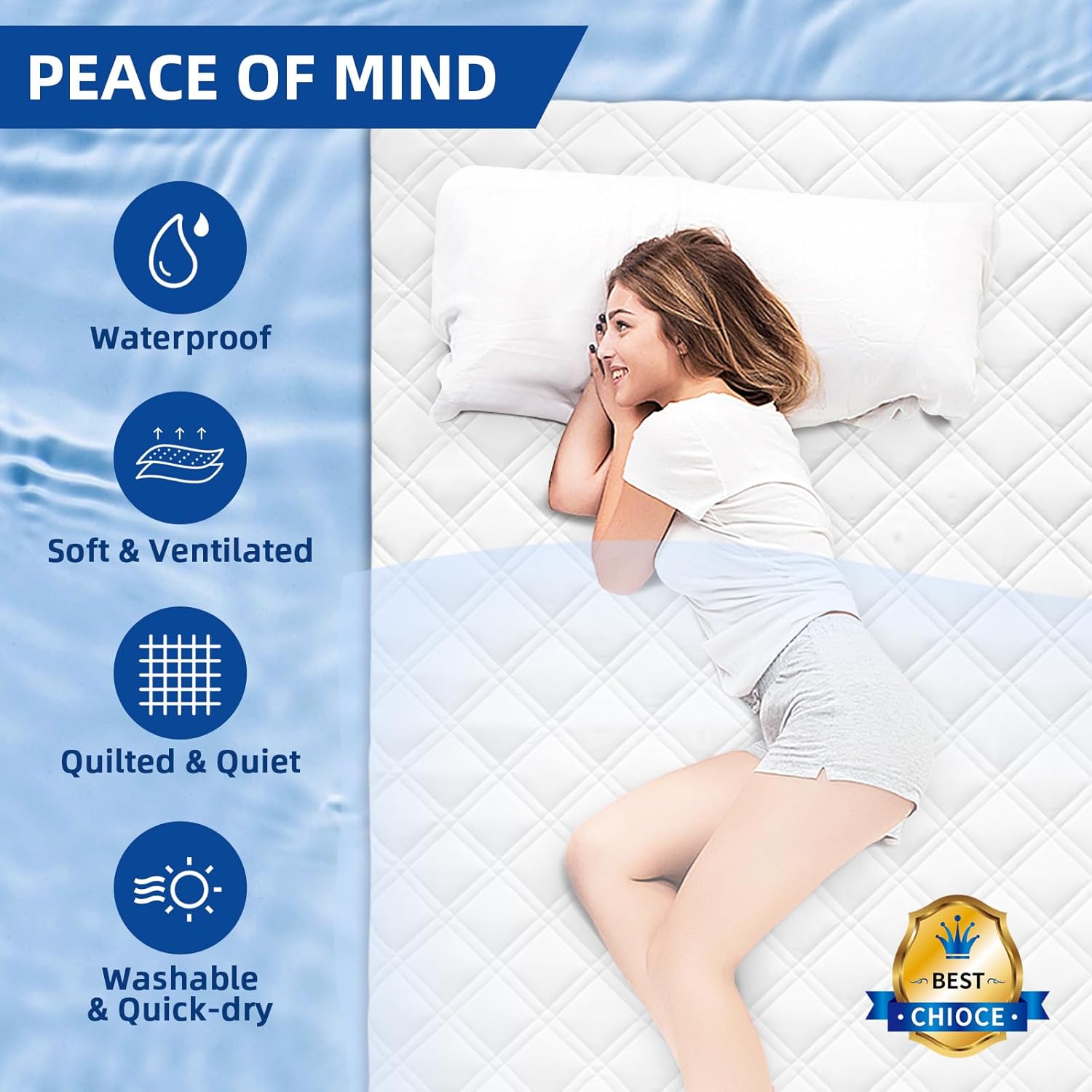 MEELUS Queen Mattress Protector - Breathable Waterproof Fitted Pad Cover | Soft, Noiseless & Washable, White