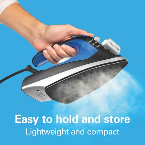 Hamilton Beach 2-in-1 Steam Iron - Versatile Clothes & Garment Steamer with 5 Temperature Settings, 1200 Watts, Black & Blue