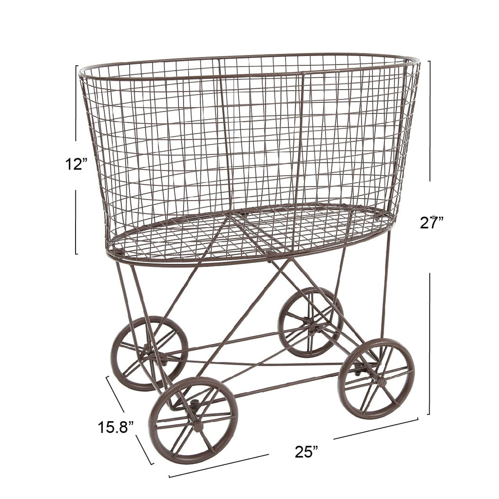 Creative Co-Op Vintage Reproduction Metal Laundry Basket on Wheels, Rust