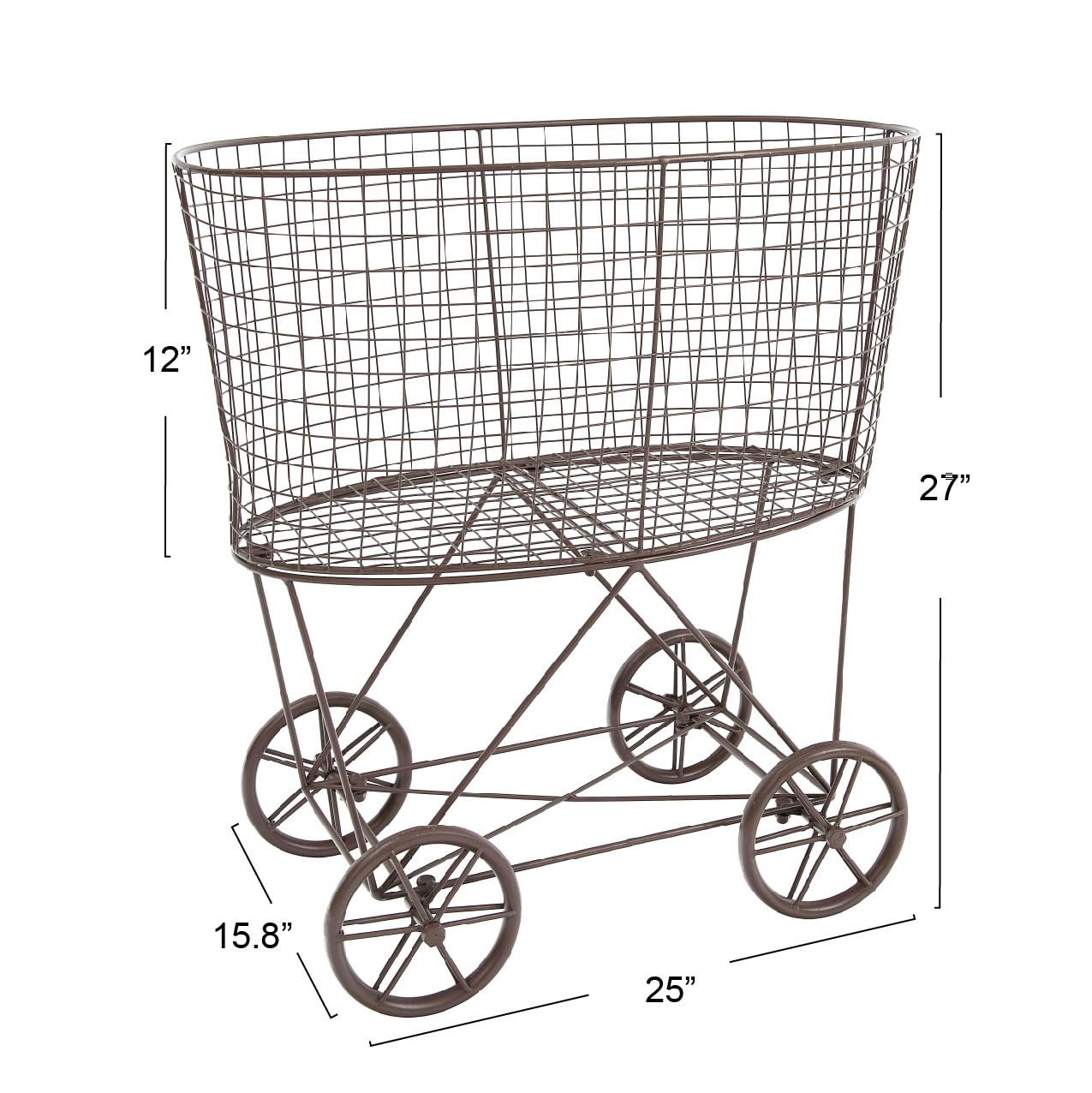 Creative Co-Op Vintage Reproduction Metal Laundry Basket on Wheels, Rust