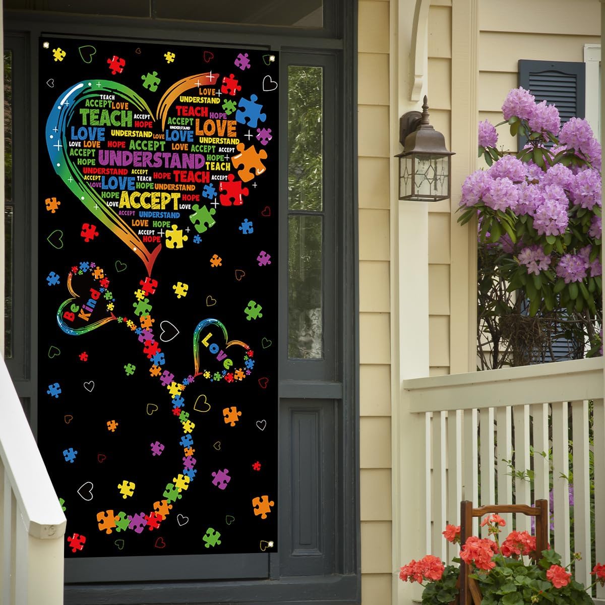 Skiennix Autism Awareness Banner - Puzzle Piece Heart Design for Home & Party Decor