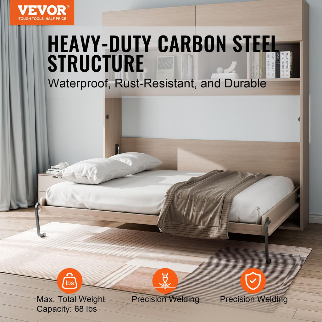 VEVOR Murphy Bed Kit, Twin Size, Deluxe DIY Wall Bed Mechanical Hardware Kit, Pneumatic Lever Heavy Duty Bed Frame Support, Folding Cabinet Wall Bed Space Saving Design for Guestroom, Easy to Build