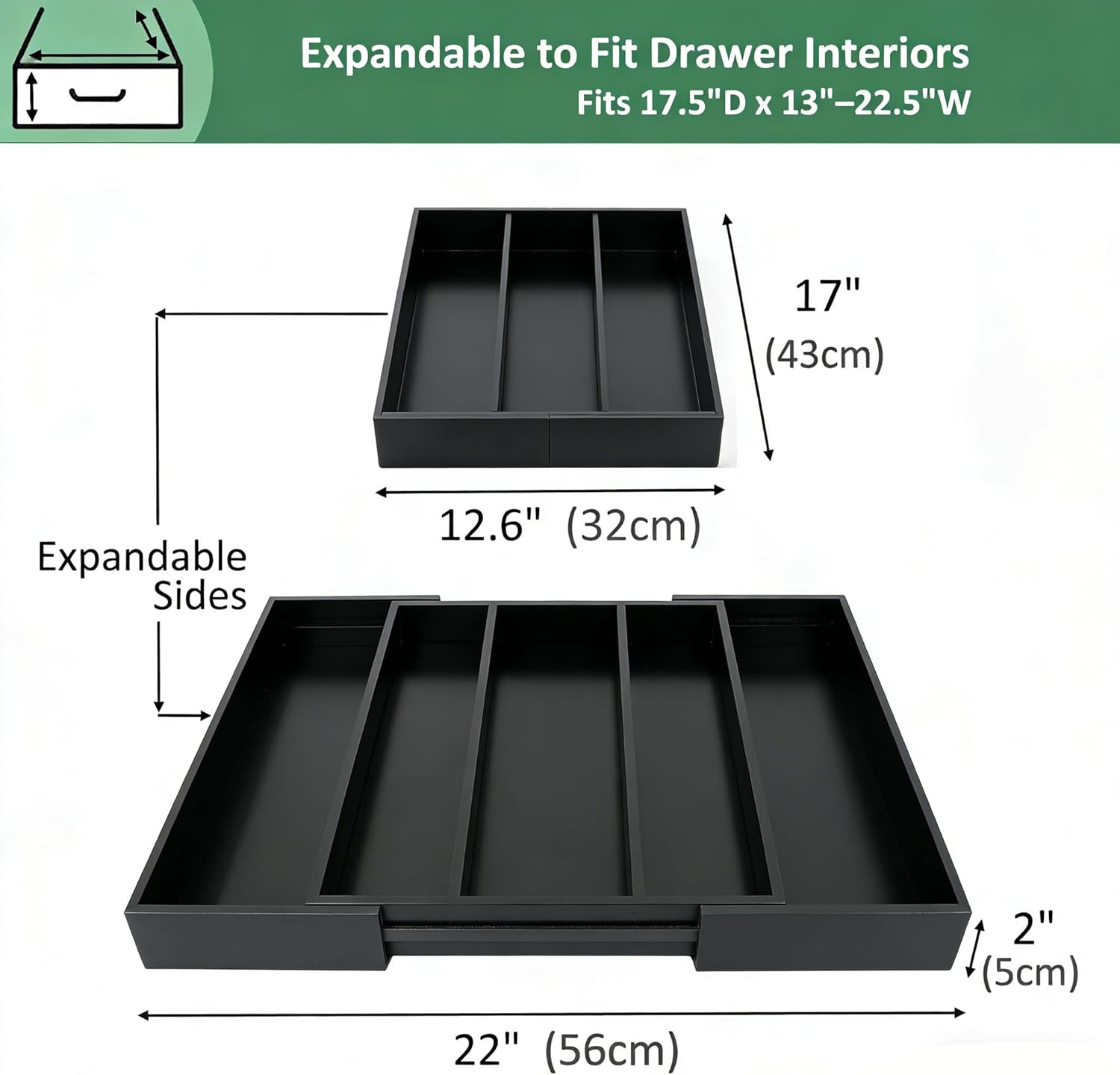 Utoplike Bamboo Drawer Organizer - Adjustable Black Silverware Holder & Cutlery Tray | Expandable Divider for Kitchen & Bedroom