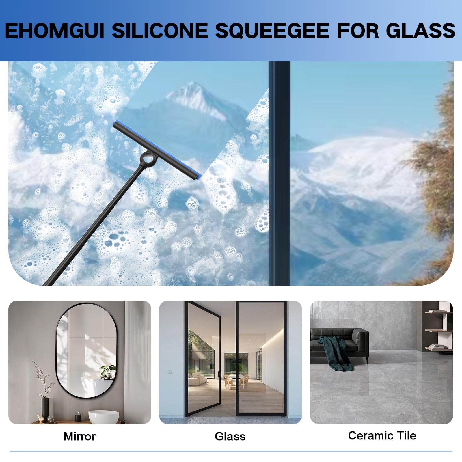 EHOMGUI Shower Squeegee for Glass Doors, Squeegee with Long Handle, Telescoping Squeegee for Shower, Extendable Window Cleaner Tool for Car Windows, Tile Walls, Sliding Door, Shower Glass Door