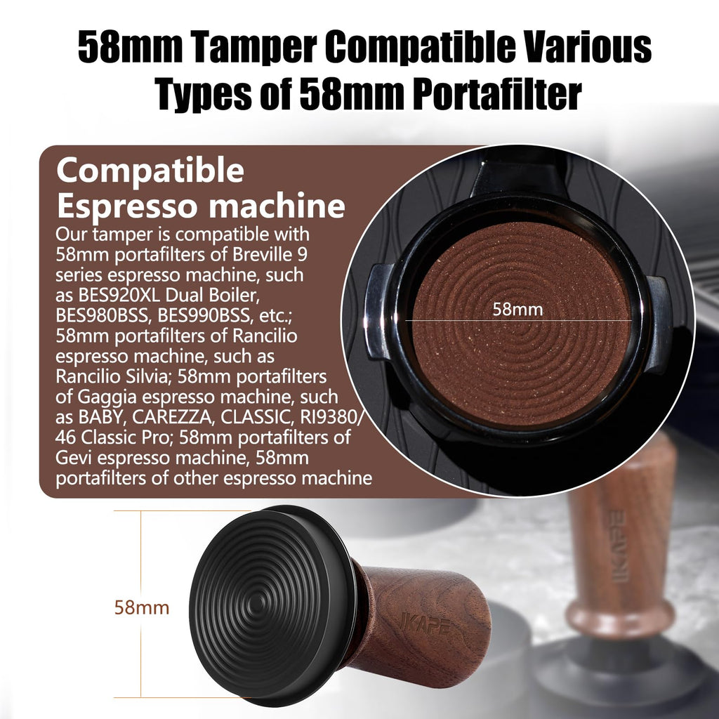 IKAPE 58.35mm Espresso Tamper, Spring-loaded Calibrated Tamper with Walnut Handle, Titanium Ripple Plating Base, Fits for Over 58mm Espresso Machine Bottomless Portafilter
