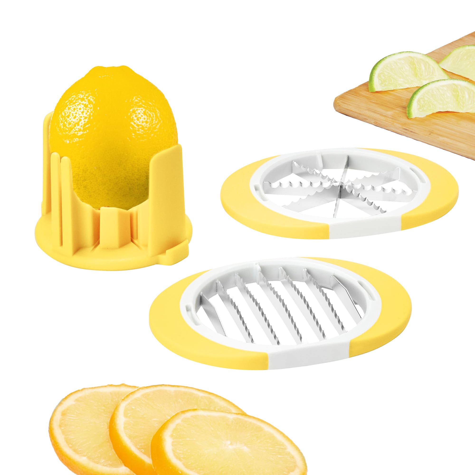 Tovolo Citrus Slicer and Wedger Tool for Lemons Limes Oranges,Dual Blade Premium Cutter Creates 8 Wedges 6 Slices, Anti-Slip Base, Stainless Steel, BPA-Free Dishwasher Safe