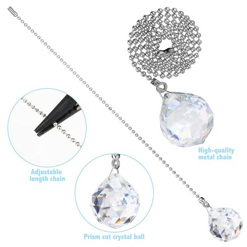 Patelai 4 Pcs Fan Pull Chain Extension Decorative Ornaments Clear Crystal Ceiling Fan Light Chain Extension Crystal Connector Ornaments with 50 cm Length for Light(Circularity)