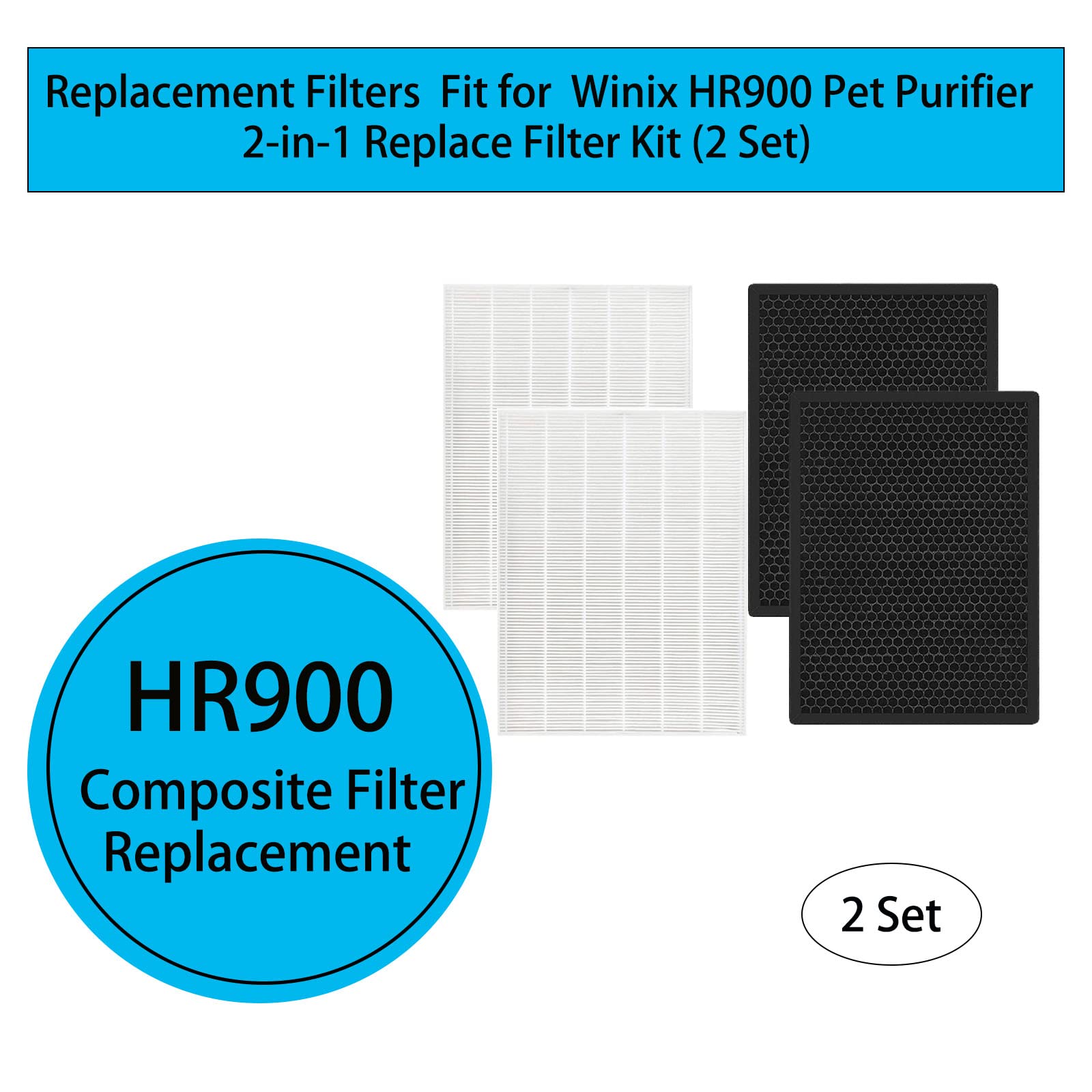 HR900 Replacement Filters Kit for Winix HR900 Pet Air Purifier Replace Part 1712-0093-00 Filter T and 1712-0094-00 Filter U, 2 Set