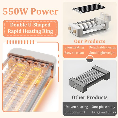 Hot Dog Roller, 3 in 1 Hot Dog Machine 6 Rollers, 3-Speed Control Hotdog Roller Grill, Non-Stick Removable Grilling & BBQ Plates, for Family Gatherings & Outdoor BBQ, Easy to Clean