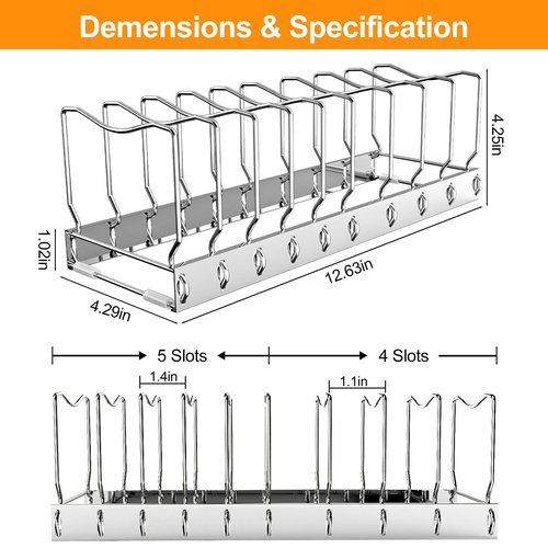 FLSEPAMB 2 Pack 10-Tier Pan Organizer Adjustable Lid Organizer Kitchen Organizers and Pan Organizer and Storage Pot Heavy Duty Pot Lid Organizer for Kitchen Under Sink Storage Drawer