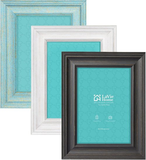 LaVie Home 5x7 Picture Frames - Rustic Wood Grain Photo Frame Set (3 Pack, Assorted Colors)