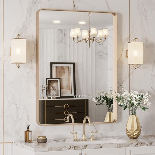LOAAO Gold Bathroom Mirror - 20”X30” Rounded Rectangle Design | Brushed Gold Frame, Anti-Rust, Wall-Mounted