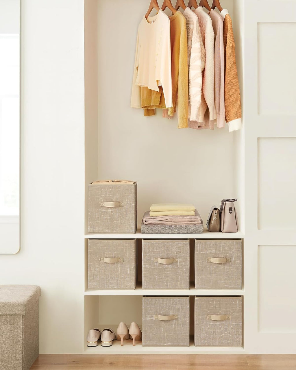 SONGMICS Storage Cubes - 11-Inch Foldable Non-Woven Fabric Bins with Double Handles | Set of 6 in Sand Beige