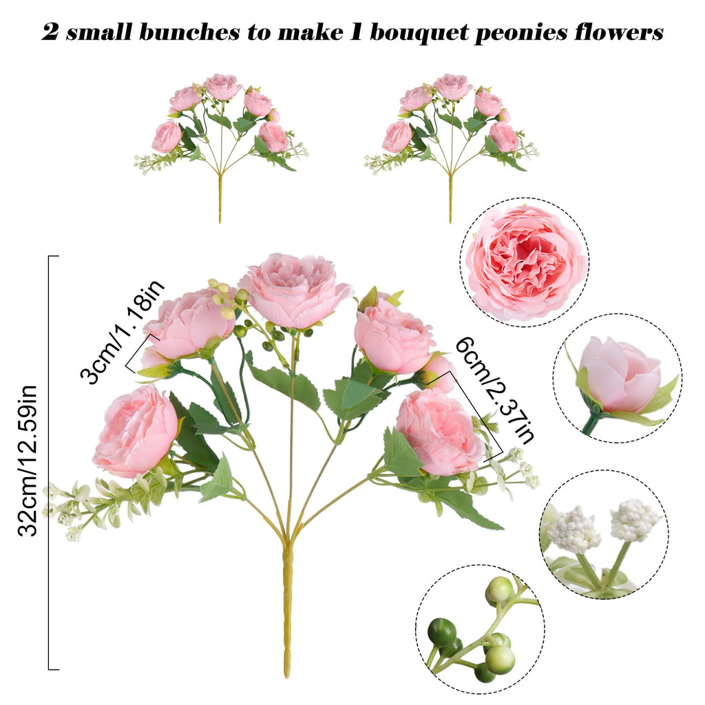 Artificial Peonies Silk Flowers, Pink Faux Peony Bouquet 2 Bundles Florals Arrangements for Farmhouse Home Boho Wedding Table Centerpiece, Fake Plastic Flower Bulk for Vase Decoration (Light Pink)
