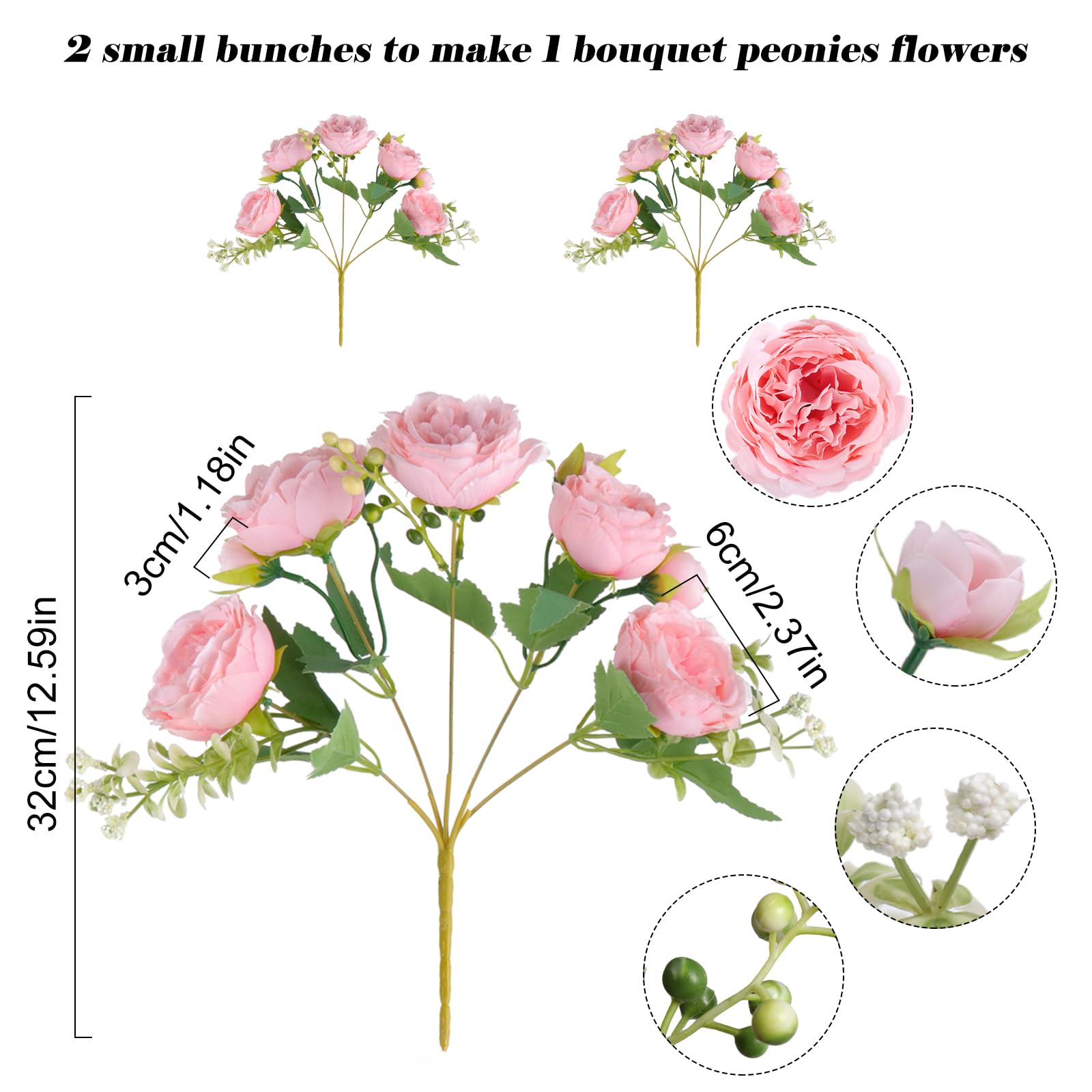 Artificial Peonies Silk Flowers, Pink Faux Peony Bouquet 2 Bundles Florals Arrangements for Farmhouse Home Boho Wedding Table Centerpiece, Fake Plastic Flower Bulk for Vase Decoration (Light Pink)