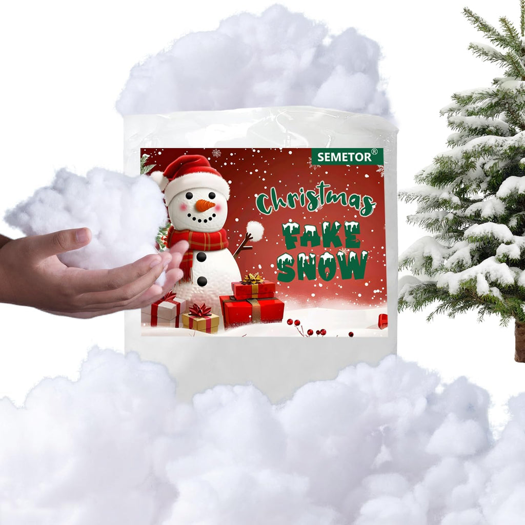 Skiennix Christmas Fake Snow Decor - 1LB Hypoallergenic & Flame-Resistant Artificial Snow Cotton | Easy Fluffing for Holiday Displays
