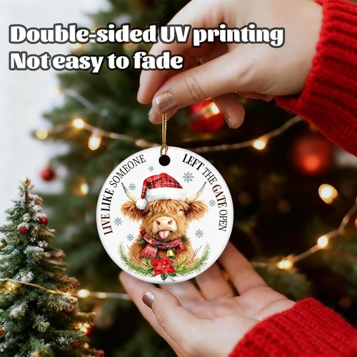 Highland Cow Christmas Tree Ornament - Farmhouse Decor for 2026 | Live Like Someone Left The Gate Open