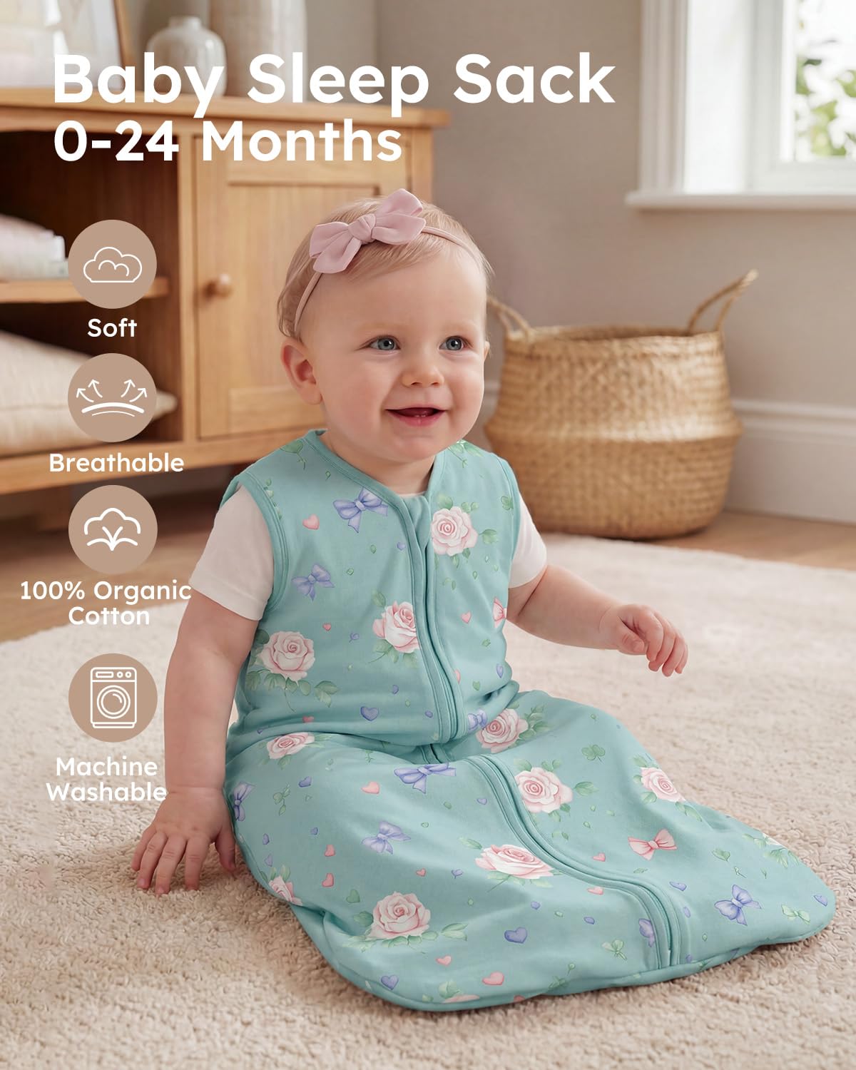 Yoofoss Baby Sleep Sack - 100% Organic Cotton Wearable Blanket | 0-6 Months, 2-Way Zipper, 3 Pack