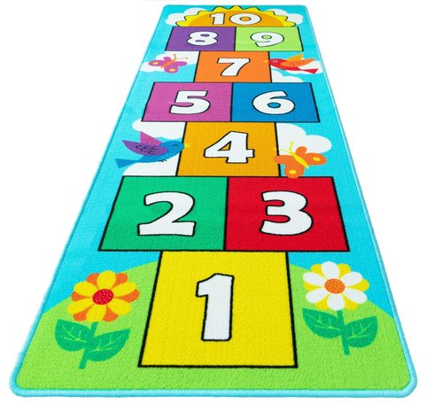 Hop & Count Hopscotch Rug for Kids, Floor Play Area Rug Game Carpet Crawl Jump Mat, Skid-Proof Backing, Great Gift for Boys Girls, Room Decor, Classic Hopscotch Rug for Preschool Playroom
