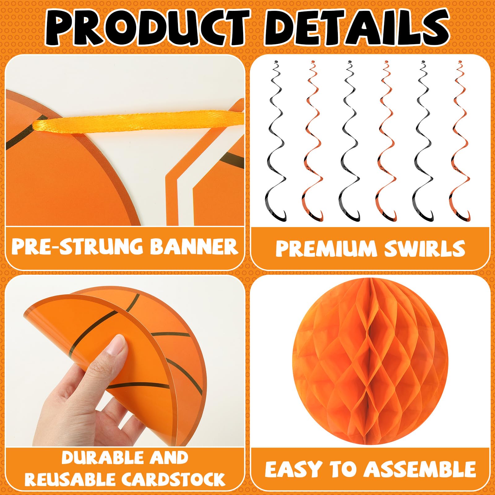 Basketball Senior Night 2026 Party Decor Senior 2026 Sport Theme Banner with Honeycomb Balls Basketball Photo Backdrop Sport Graduation Hanging Ornaments for High School College Graduation Supplies