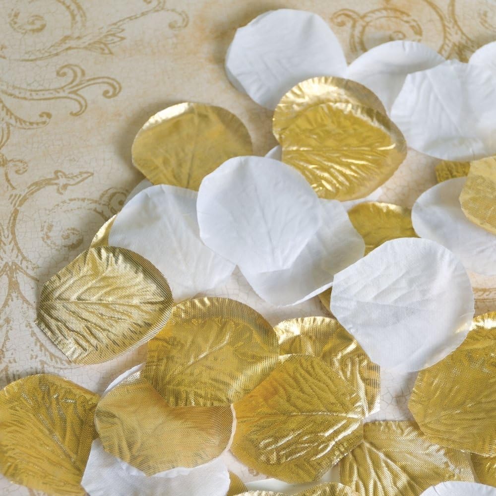 Gold & White Fabric Confetti Petals - 2" (Pack of 300) - Elegant Table Decorations for Weddings, Events & DIY Crafts