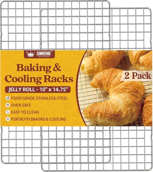CUNSENR Cooling Rack - Heavy Duty Stainless Steel Wire Rack for Baking | 10" x 14.75" - Dishwasher Safe, 2 Pack