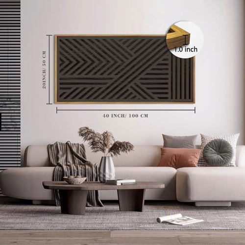IARTTOP Extra Large Black Wood Wall Art - Framed Abstract Geometric Decor 20x40 Inch for Modern Spaces