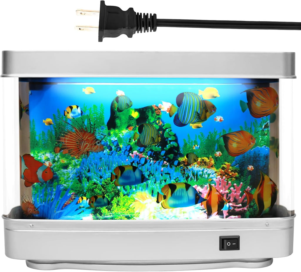 Skiennix Fake Fish Tank Baby Aquarium Toy - Mini Crib Lamp with Moving Fish Night Light | Ideal Gift for Kids & Cat Lovers
