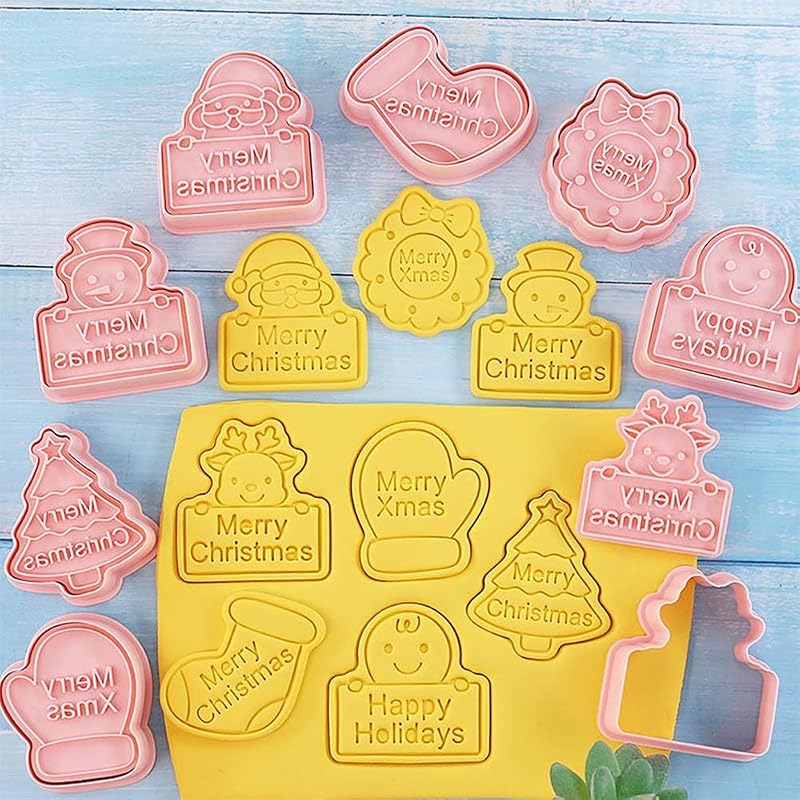Mini Christmas Cookie Cutters Set - 8 Pcs Novelty Dough Stampers