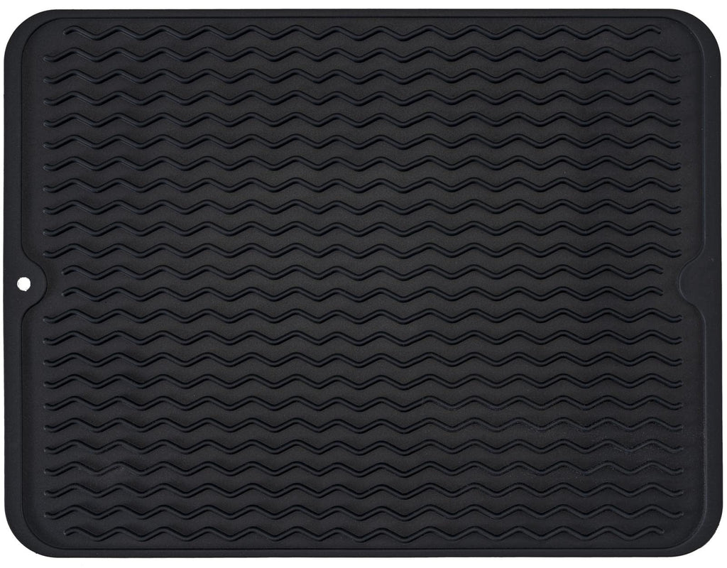 Large 24" x 18" Silicone Dish Drying Mat for Kitchen Counter, Easy clean, Quick Dry, Heat-resistant Dish Drainer Mat for Sink,Refrigerator or Drawer liner (Food Grade Silicone-Black)