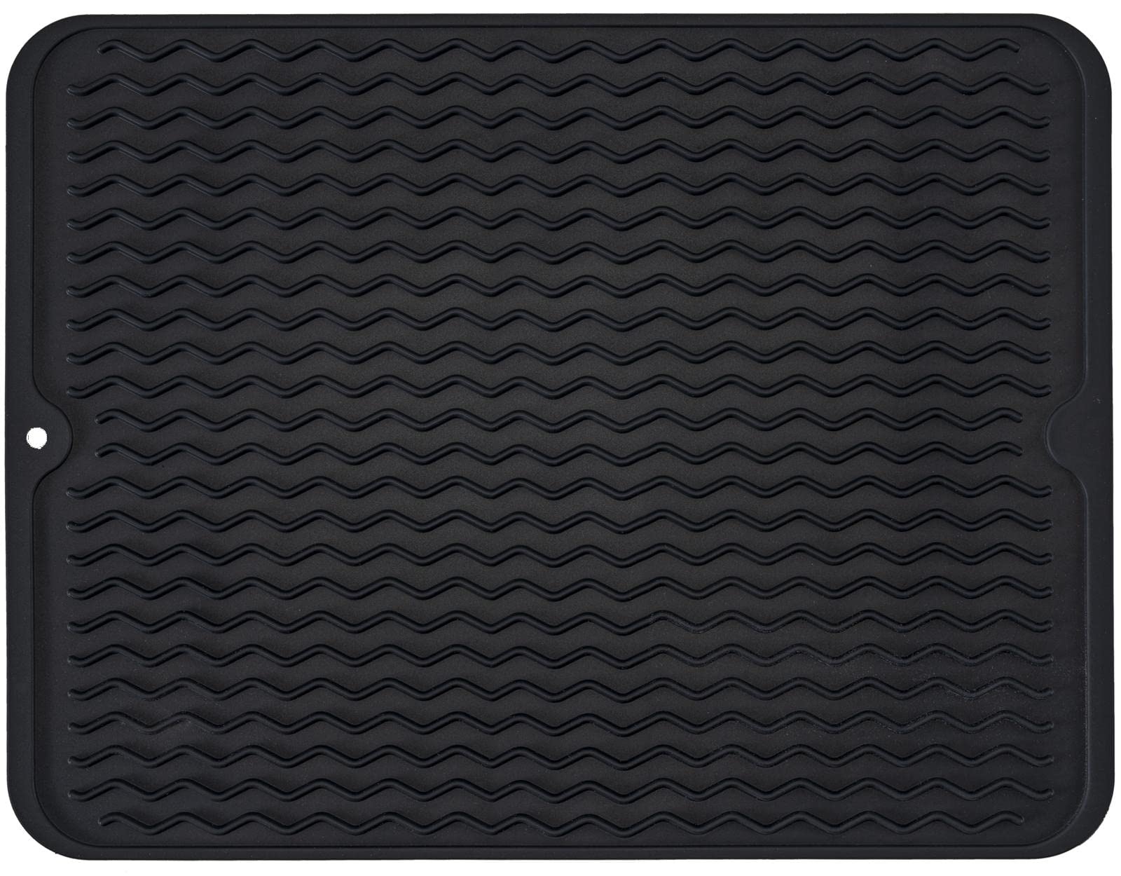 Large 24" x 18" Silicone Dish Drying Mat for Kitchen Counter, Easy clean, Quick Dry, Heat-resistant Dish Drainer Mat for Sink,Refrigerator or Drawer liner (Food Grade Silicone-Black)