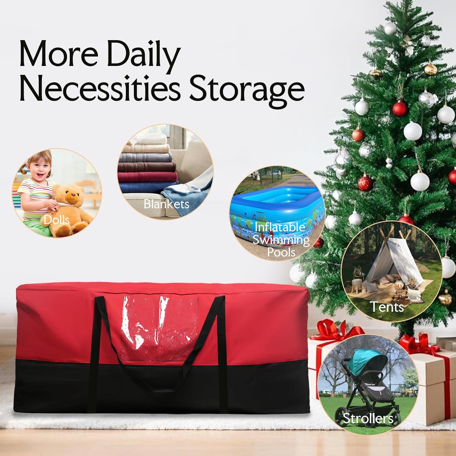 Skiennix Christmas Tree Storage Bag - Heavy Duty 600D Oxford Material for Up to 8 Ft Trees | Dampproof with Reinforced Handles & Dual Zipper