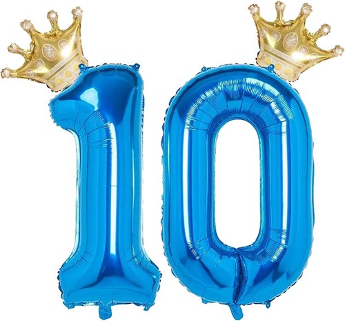 10 Number Balloon - Blue 40-Inch Big Foil Crown - Helium Birthday Party Decoration for 10-Year-Olds