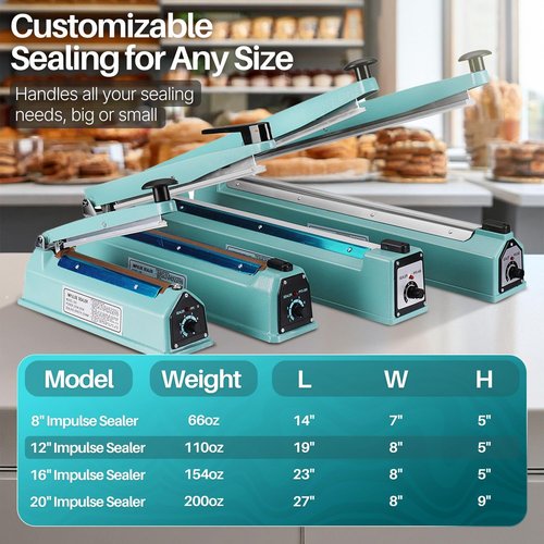 Flexzion Impulse Sealer 12 Inch (300mm) 400W Heat Sealer Machine with Adjustable Heating Mode, No Warm Up Needed, Portable Bag and Seal Impulse with Replacement Element Grip and Teflon Tape