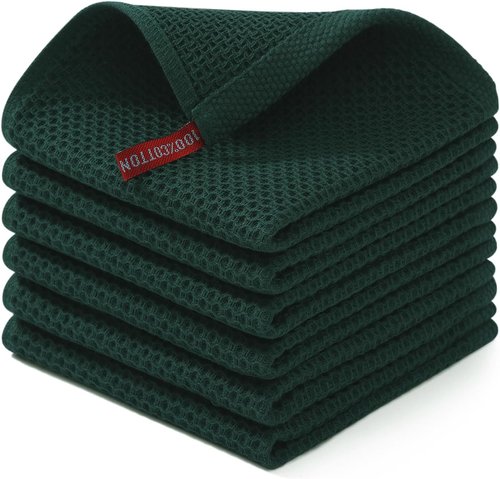 Homaxy 100% Cotton Dish Cloths - Ultra Soft & Absorbent Quick-Drying Towels | 12x12 Inches, 6-Pack, Blackish Green