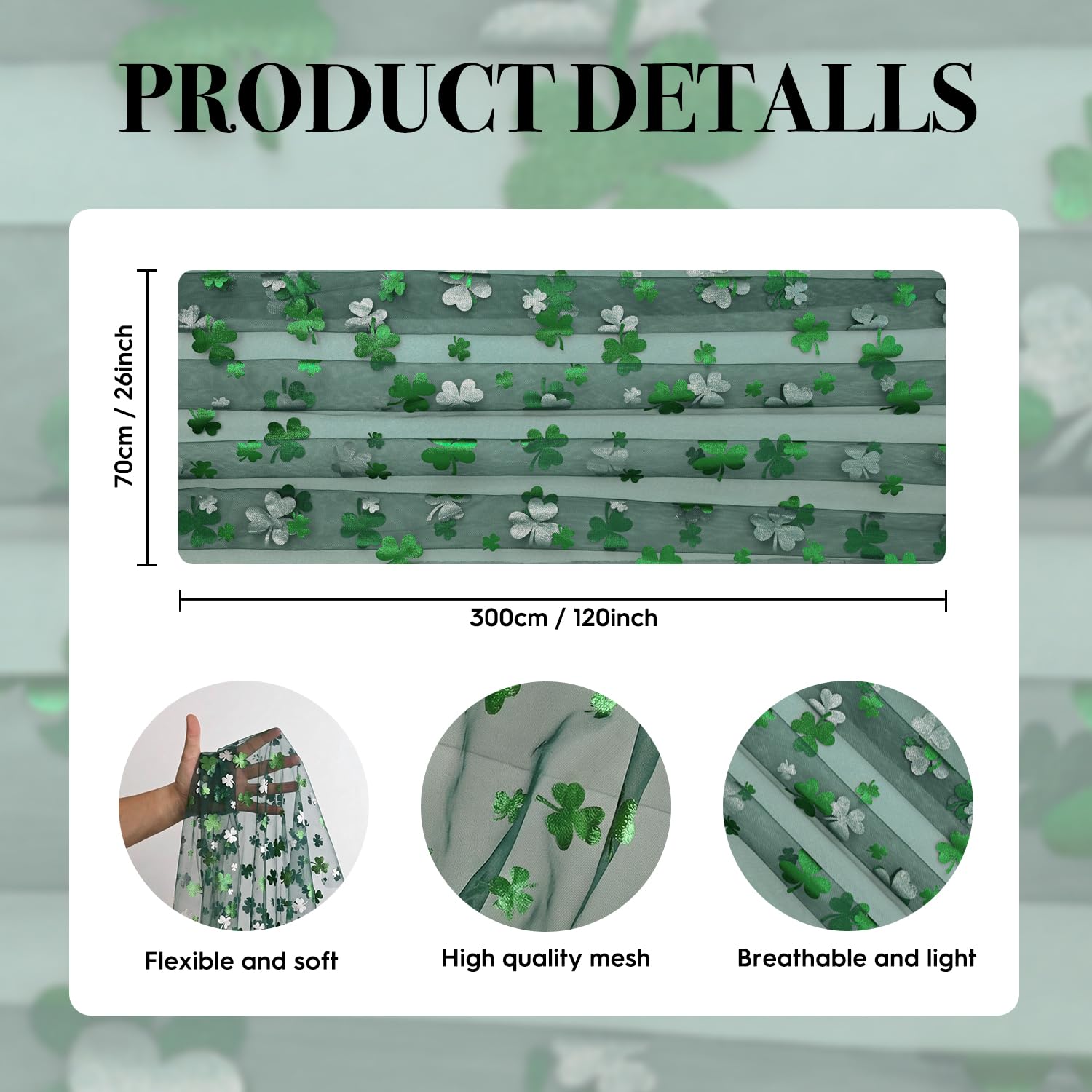 Artoid Mode Green Gauze Shamrocks St.Patrick's Day Table Runner 120 Inch 10FT,Seasonal Sheer Dining Holiday Baby Shower Table Decor for Home Party