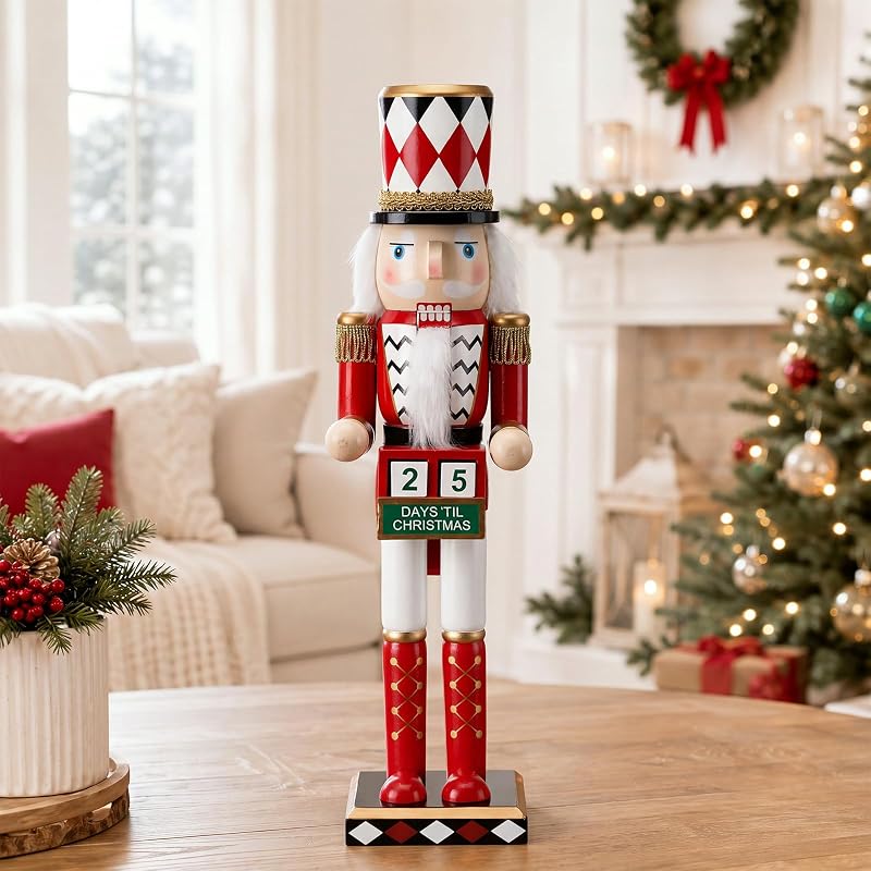 RattanView 15-inch Wooden Nutcracker Advent Calendar