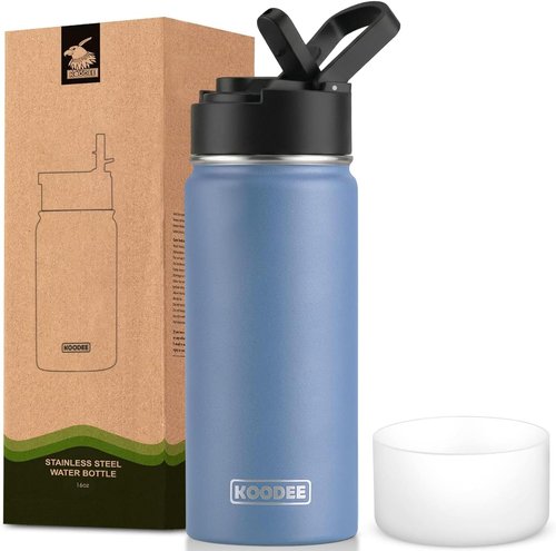 Koodee Kids Stainless Steel Water Bottle - 16 oz Double Wall Insulated Flask | BPA Free, Royal Blue