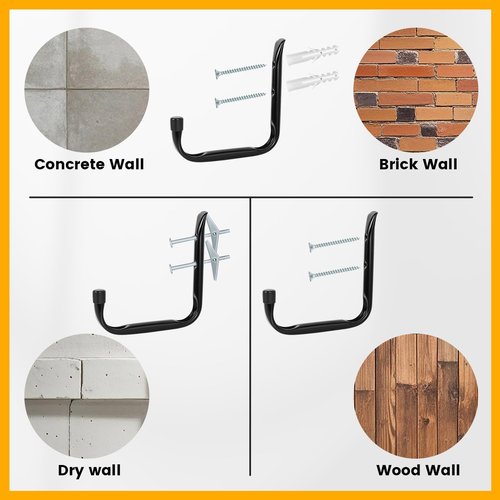 GURADESIGN Heavy Duty Garage Hooks - 8-Pack Utility Hooks for Hanging Up to 50 lbs | Black Metal Wall Hooks