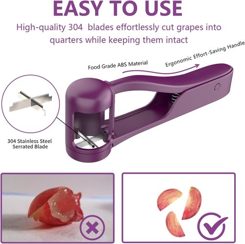 Luvan Grape Cutter for Toddlers | Stainless Steel Fruit Slicer for Easy Salad & Cake Decor - Purple