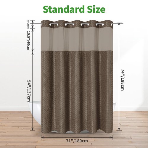 eachope no Hook Shower Curtain and Fabric Liner Set，Thanksgiving Autumn Shower Curtain, Boho Tufted Striped Style with See Through Top Window, Brown, 71Wx74H