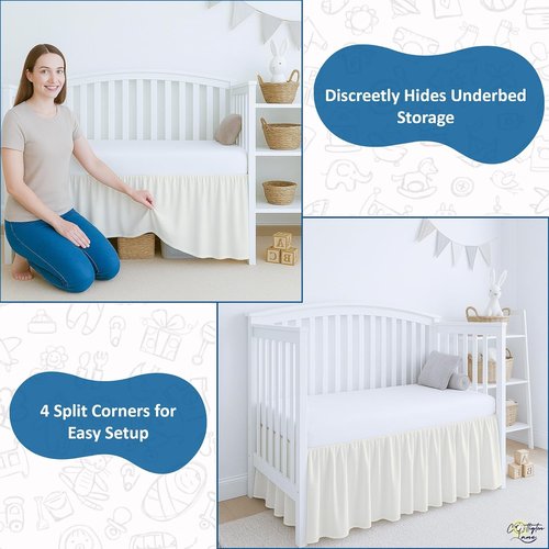 Cottington Lane Ivory Crib Skirt - 100% Natural Cotton, Soft & Durable Nursery Bedding | Fits Standard Cribs 28" x 52" with 14" Drop