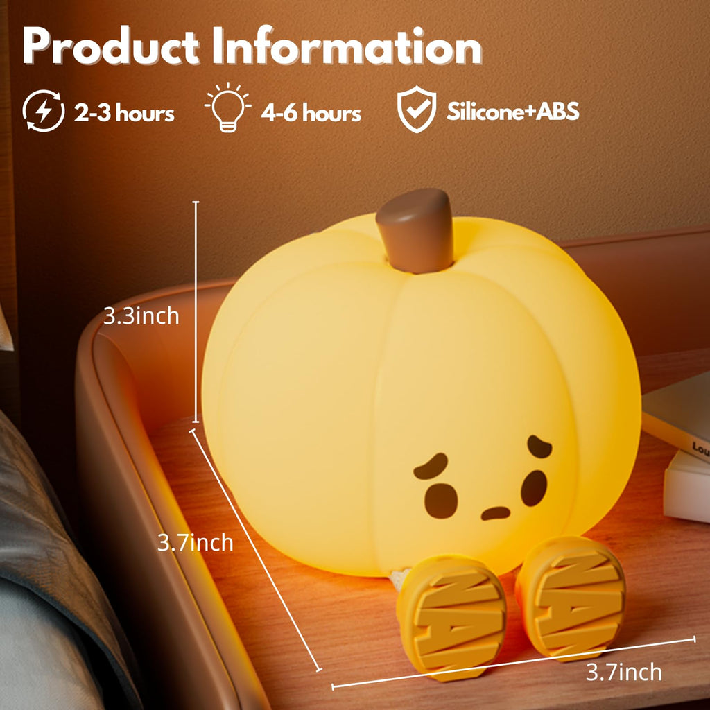 eirix Pumpkin Night Light, Rechargeable Silicone Dimmable Night Lamp - Cute Halloween Decor, Nursery Bedside Lamp for Kids, Nursery, Dorm Room | Safe Gift & Cool Gadget