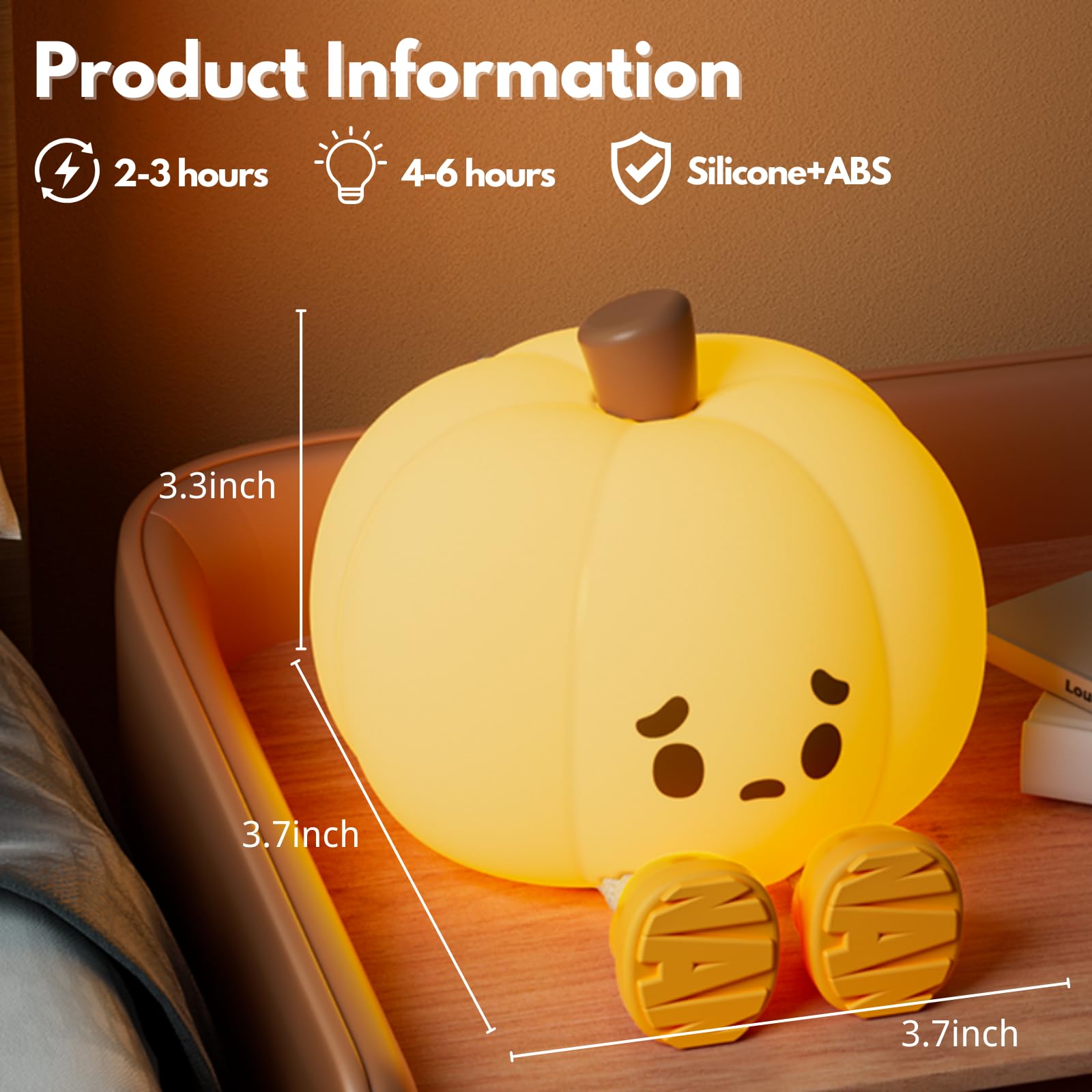eirix Pumpkin Night Light, Rechargeable Silicone Dimmable Night Lamp - Cute Halloween Decor, Nursery Bedside Lamp for Kids, Nursery, Dorm Room | Safe Gift & Cool Gadget