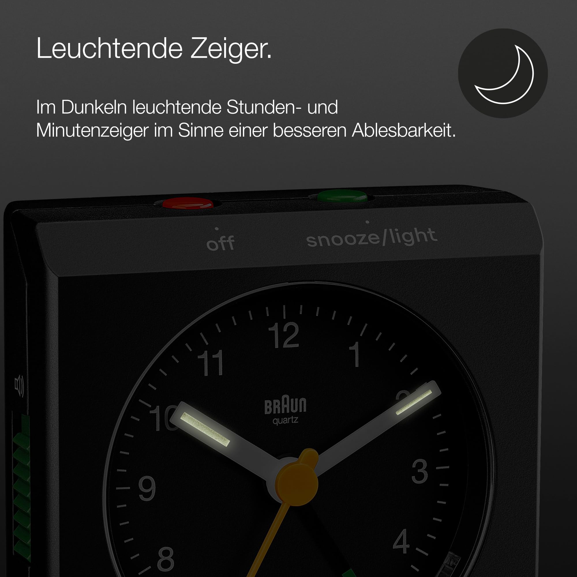Braun Classic Analogue Travel Alarm Clock with Snooze and Light with Folding Map Lid, Black, BC05B