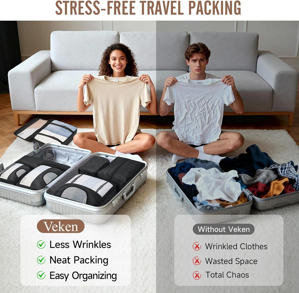 Veken Packing Cubes - Travel Organizer Bags Set with Laundry & Toiletry Bags | 10-Piece Set in 4 Sizes