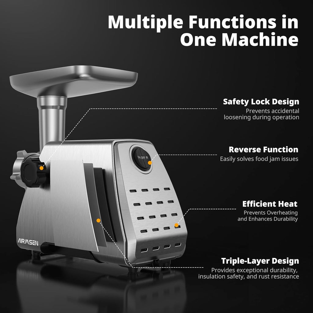 AIRMSEN Electric Meat Grinder & Tomato Sauce Press - Heavy Duty Food Mill for Home Cooking