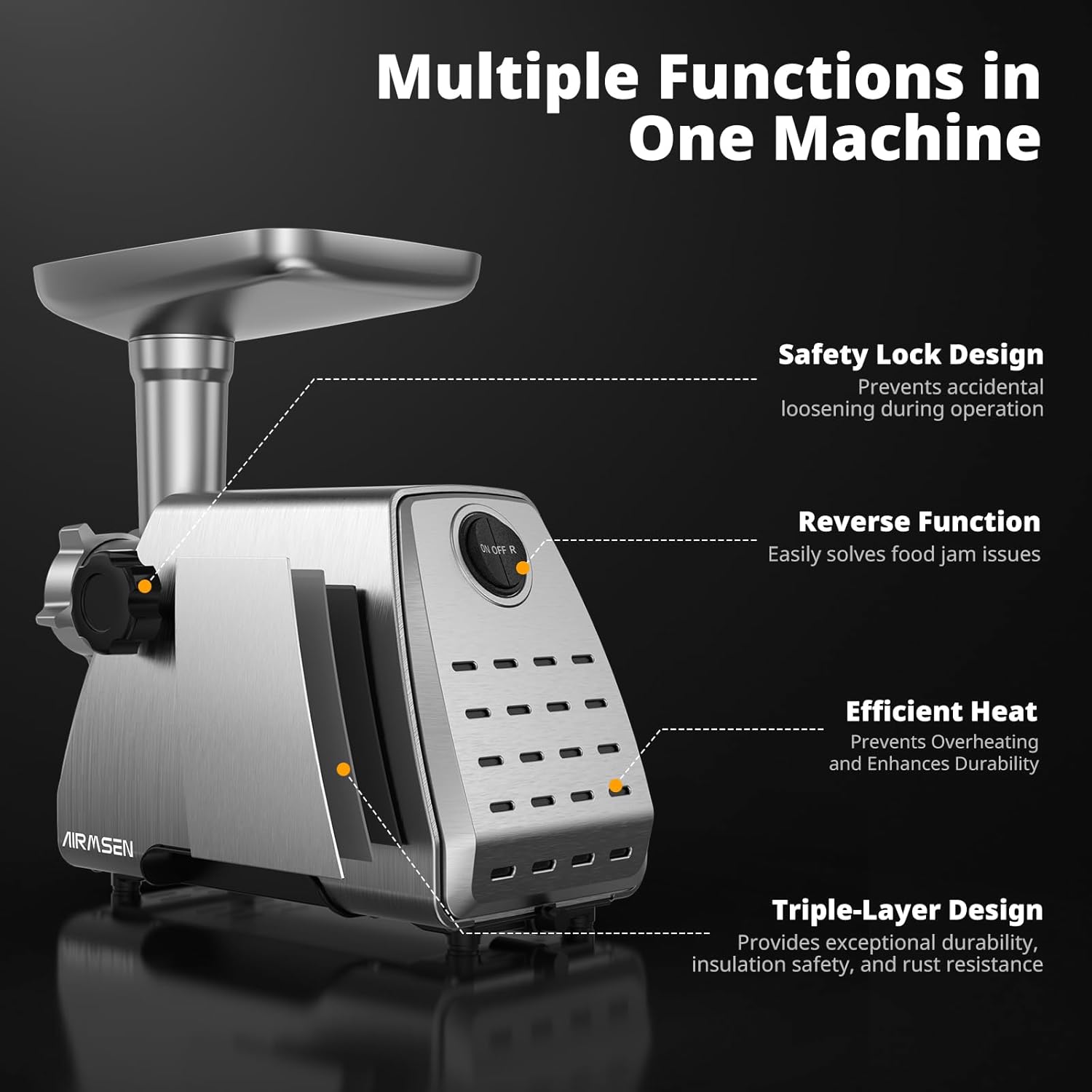 AIRMSEN Electric Meat Grinder & Tomato Sauce Press - Heavy Duty Food Mill for Home Cooking