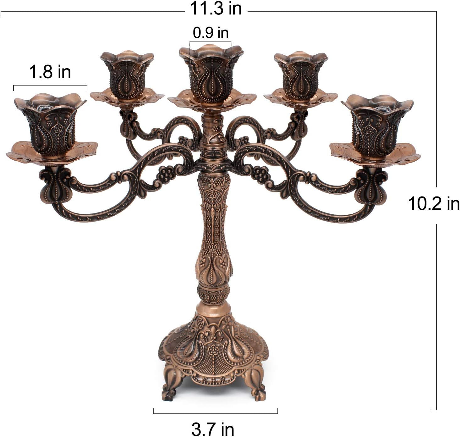 Regine Switzerland Metal Candelabra - 5-Candle Holder for Home & Wedding Events | 10.1 Inch Tall, Red Bronze