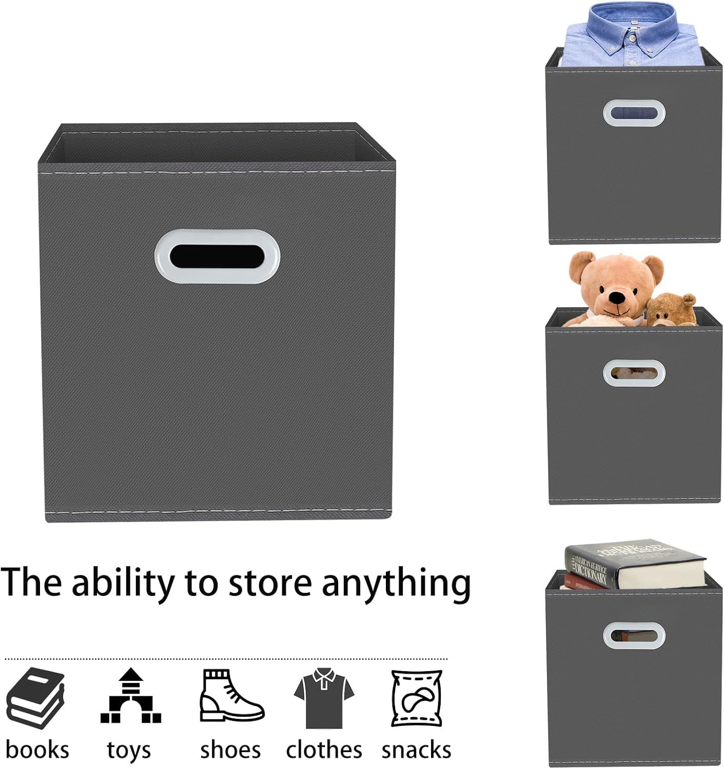 Yunkeeeper Fabric Cube Organizer - Foldable Storage Bins with Handle, 11x11x11, Set of 3 | Gray